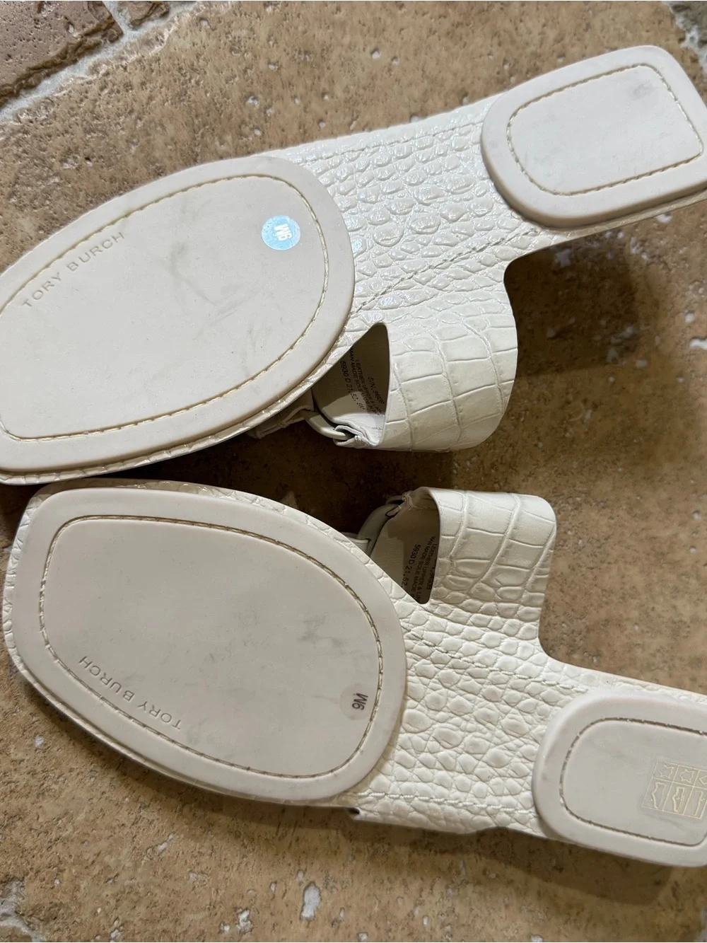 Tory Burch Cream Leather Logo Thong Sandals